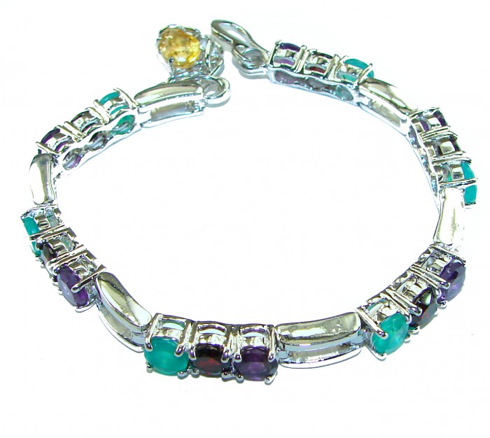 Great Masterpiece 23.5 carat genuine Apatite Amethyst Garnet .925 Sterling Silver handmade Statement Bracelet