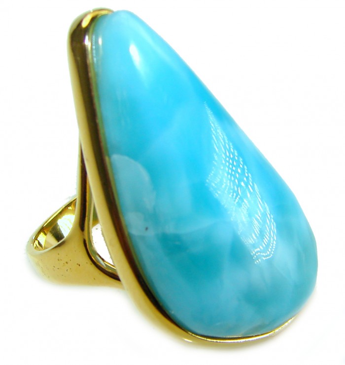 Blue Perfection Blue Larimar 18K Gold over .925 Sterling Silver handmade Large ring size 8 1/4