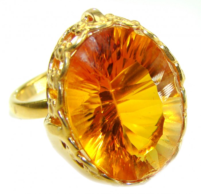 Oversized Golden Rays of Sunlight 24.5 carat Yellow Topaz .925 Sterling Silver Large Ring size 7 1/4