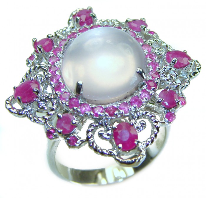 Pink Majesty Authentic 9.5 carat Brazilian Rose Quartz Ruby .925 Sterling Silver incredible Ring size 8