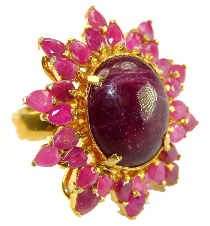Born to Glam authentic 28.5 carat Kasmir Ruby 18K Gold over .925 Silver handcrafted Eternity Ring s. 7
