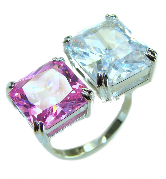 Always Together 24.5 carat Pink White Topaz .925 Sterling Silver Handcrafted LARGE STATEMENT Ring size 8 adjustable