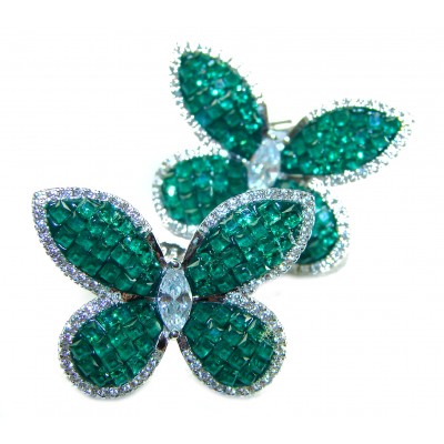 Incredible Butterflies genuine 10.5 CARAT Emerald .925 Sterling Silver handcrafted Earrings