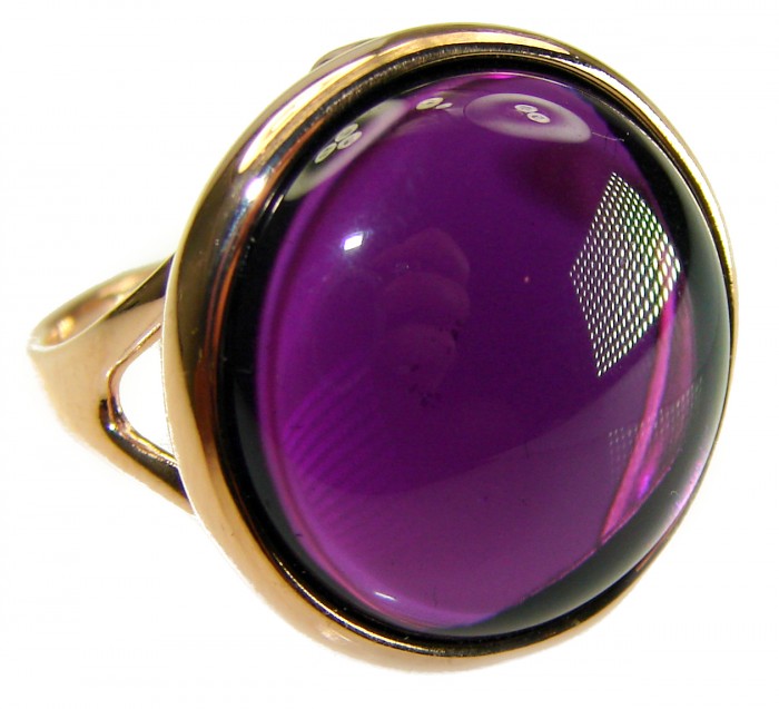 Purple Full Moon authentic 18.5 carat Amethyst 14K Gold over .925 Sterling Silver Handcrafted Large Ring size 8