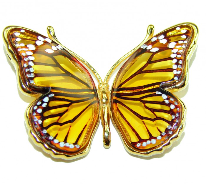 Golden Butterfly Baltic Polish Amber 18K Gold over .925 Sterling Silver handcrafted Pendant / Brooch