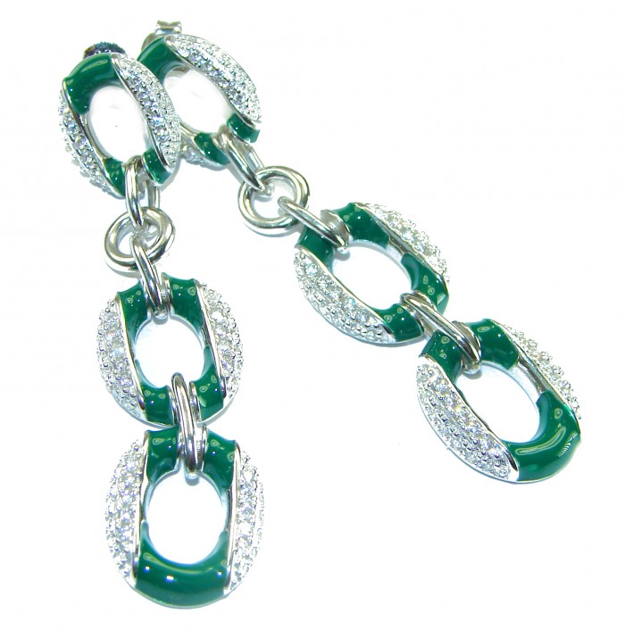 Vintage style authentic 7.5 carat Colombian Emerald .925 Sterling Silver handcrafted earrings