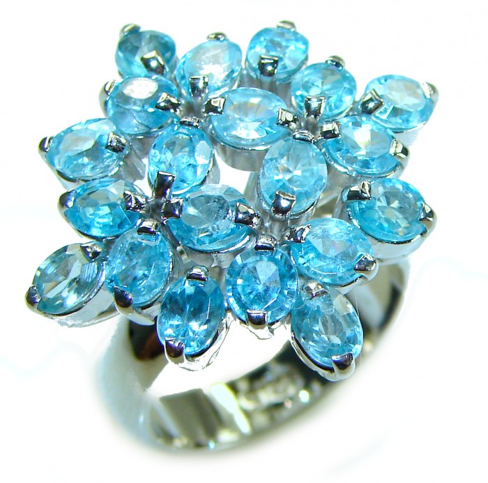 Atlantica 10.5 carat Swiss Blue Topaz .925 Sterling Silver Handcrafted Ring size 7 1/4
