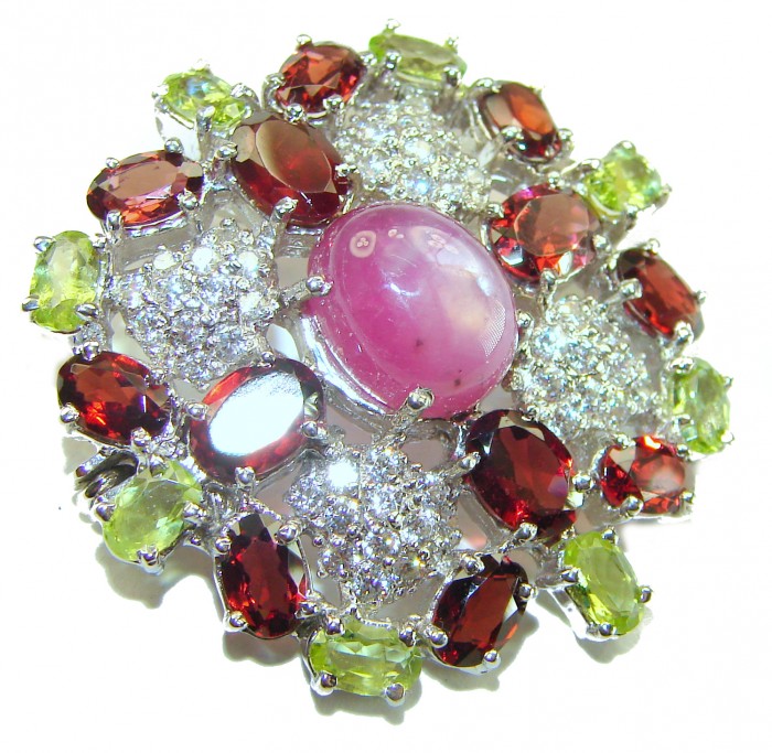 Excellent quality 5.2 carat Genuine Star Ruby .925 Sterling Silver handmade Pendant - Brooch