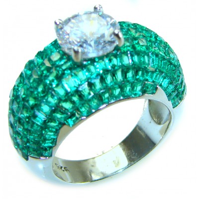 Endlessly Enchanting - White Topaz & Authentic Emerald .925 Sterling Silver handmade Statement Ring size 7