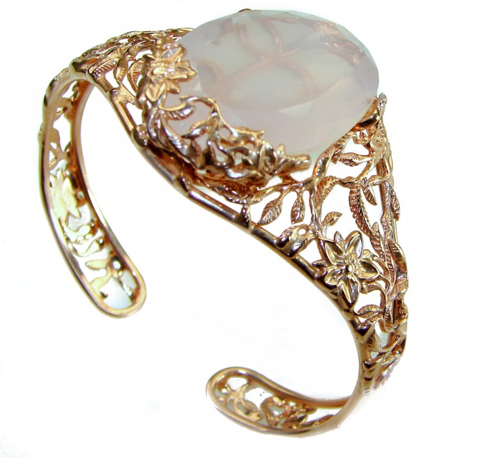 Incredible Genuine 52.2 carat Brazilian Rose Quartz Rose Quartz .925 Sterling Silver handcrafted Bracelet / Cuff
