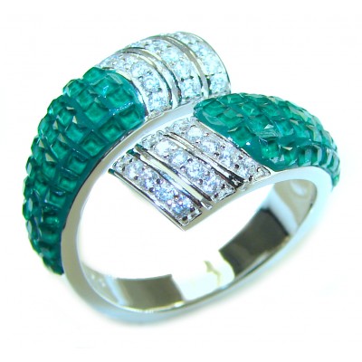 Art Deco 5.8 carat Emerald .925 Sterling Silver handcrafted Ring size 8