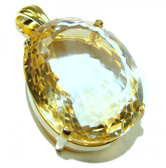Perfection Oval cut 42.3 carat Lemon Quartz 18K Gold over .925 Sterling Silver handcrafted pendant - video