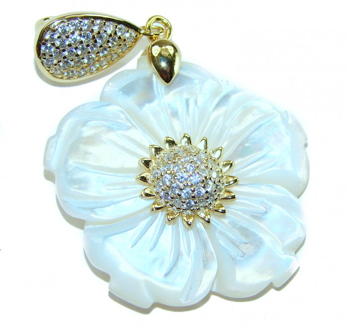 Genuine Blister Pearl lab grown Diamond 18K Gold over .925 Sterling Silver Statement pendant