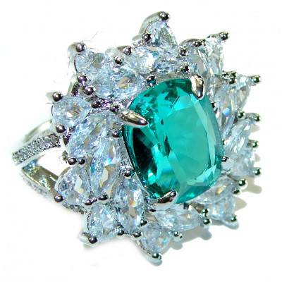 Luxurious 6.5 ctw Colombian Emerald .925 Sterling Silver handcrafted Statement Ring size 6 1/4