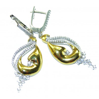Elegance 4.2 carat White Topaz 14K Gold over .925 Sterling Silver handcrafted Earrings