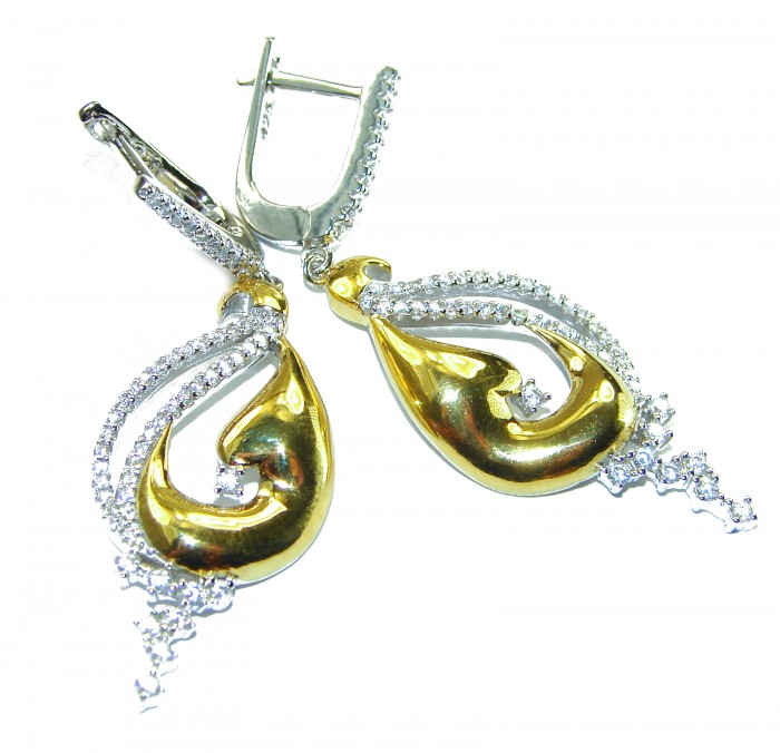 Elegance 4.2 carat White Topaz 14K Gold over .925 Sterling Silver handcrafted Earrings