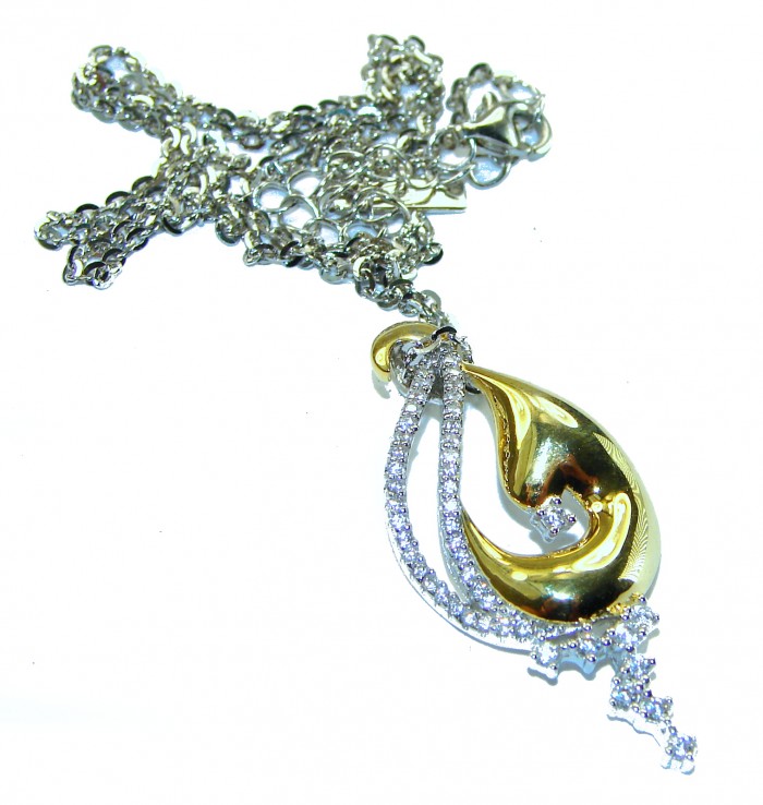 Elegance 4.2 carat White Topaz 14K Gold over .925 Sterling Silver handcrafted necklace