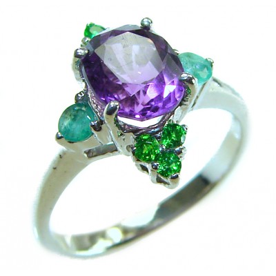 Purple Love 1.8 carat AUTHENTIC Amethyst Emerald .925 Sterling Silver Handcrafted Ring size 7