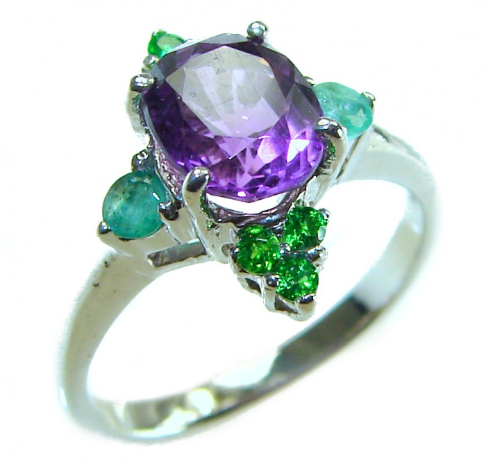 Purple Love 1.8 carat AUTHENTIC Amethyst Emerald .925 Sterling Silver Handcrafted Ring size 7