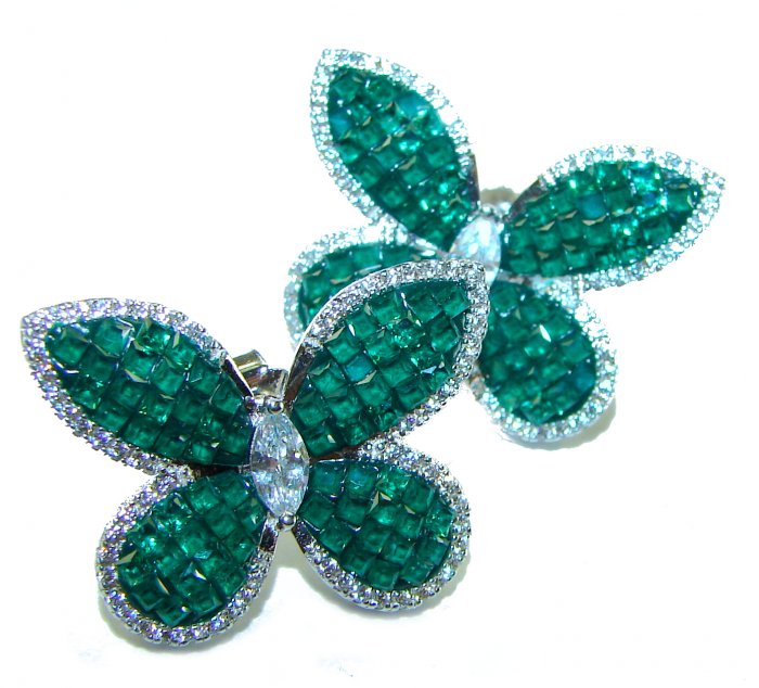 Incredible Butterflies genuine 15.2 carat Emerald .925 Sterling Silver handcrafted Earrings - video