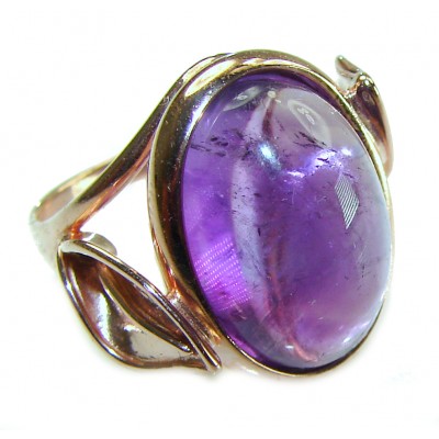 Purple Full Moon authentic 18.5 carat Amethyst 14K Gold over .925 Sterling Silver Handcrafted Large Ring size 7