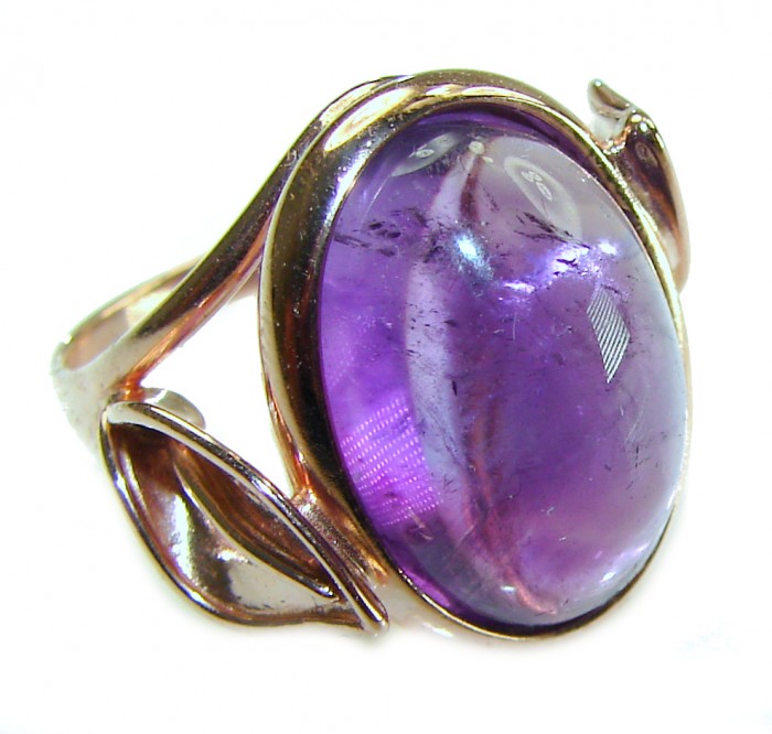 Purple Full Moon authentic 18.5 carat Amethyst 14K Gold over .925 Sterling Silver Handcrafted Large Ring size 7