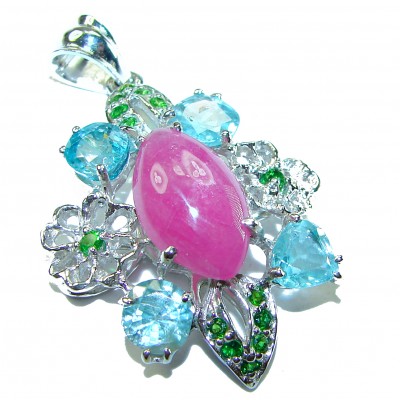 Precious Genuine 10.5 carat Kasmir Ruby Sapphire .925 Sterling Silver handmade Pendant