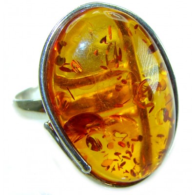 Beauty of the Nature Baltic Amber .925 Sterling Silver handcrafted ring; s. 9 adjustable