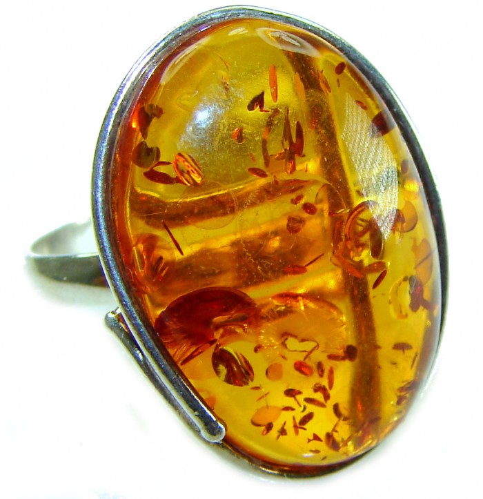 Beauty of the Nature Baltic Amber .925 Sterling Silver handcrafted ring; s. 9 adjustable