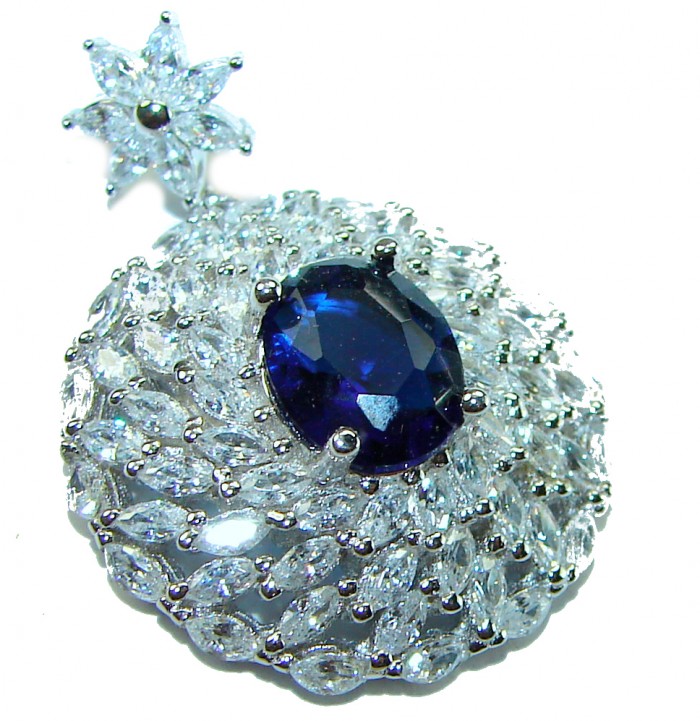 Luxurious 5.5 carat Sapphire White Sapphire .925 Sterling Silver handcrafted pendant