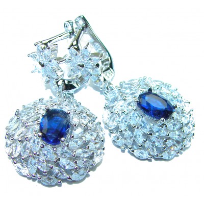 Luxurious 6.5 carat Sapphire White Sapphire .925 Sterling Silver handcrafted Statement earrings