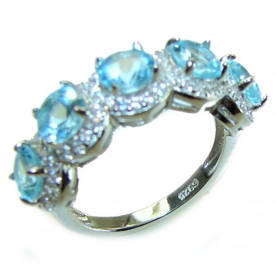 Divine Ocean 8.5 carat Swiss Blue Topaz .925 Sterling Silver Handcrafted Ring size 6