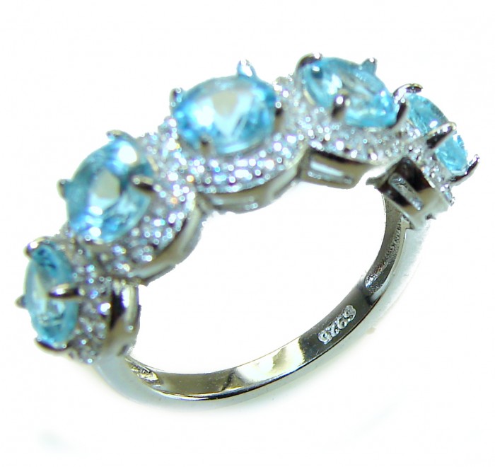 Divine Ocean 8.5 carat Swiss Blue Topaz .925 Sterling Silver Handcrafted Ring size 6