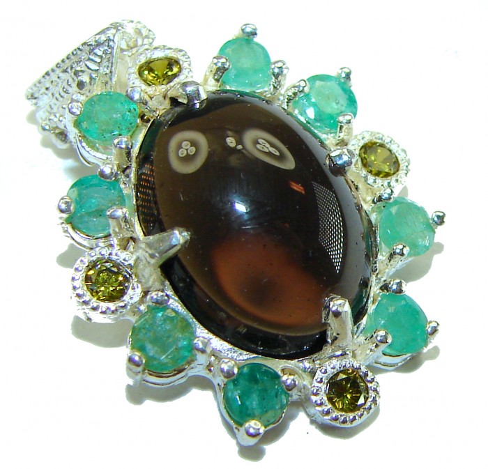 Smoky Topaz Brazilian 8.5 carat Smoky Topaz 2 tones .925 Sterling Silver handmade Pendant