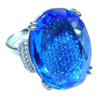 Electric Blue 11.5 carat Blue Topaz .925 Sterling Silver Handcrafted Ring size 8