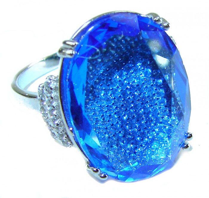 Electric Blue 11.5 carat Blue Topaz .925 Sterling Silver Handcrafted Ring size 8