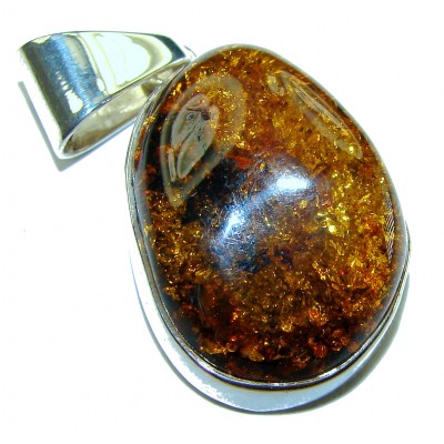 Golden natural Baltic Amber .925 Sterling Silver handmade Pendant
