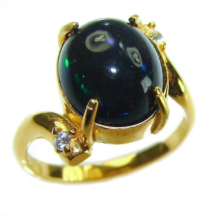 A COSMIC POWER Genuine 8.2 carat Black Opal 18K Gold over .925 Sterling Silver handmade Ring size 5 1/2