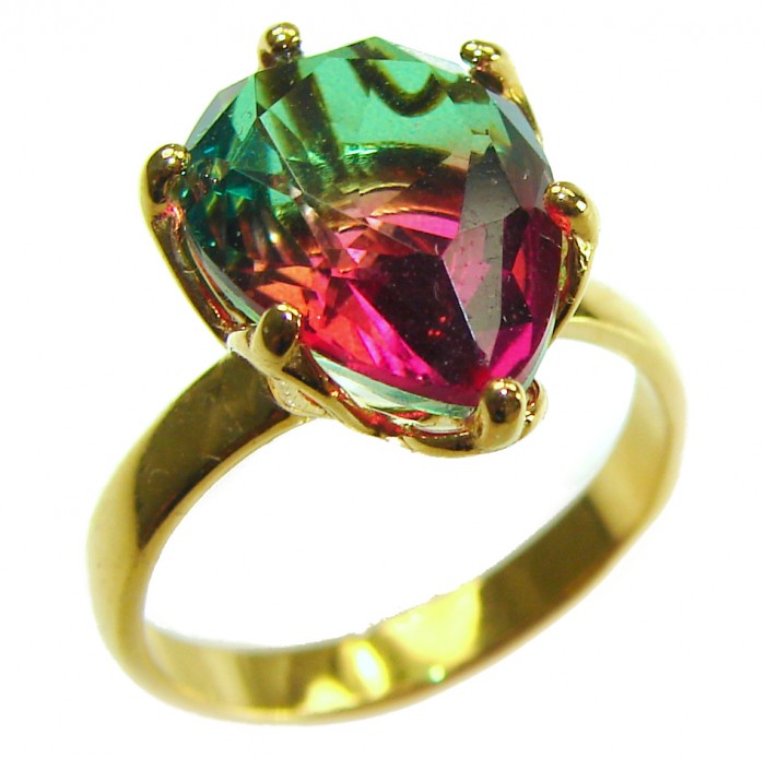 7.9 carat pear cut Brazilian Tourmaline 14K Gold over .925 Sterling Silver Perfectly handcrafted Ring s. 7