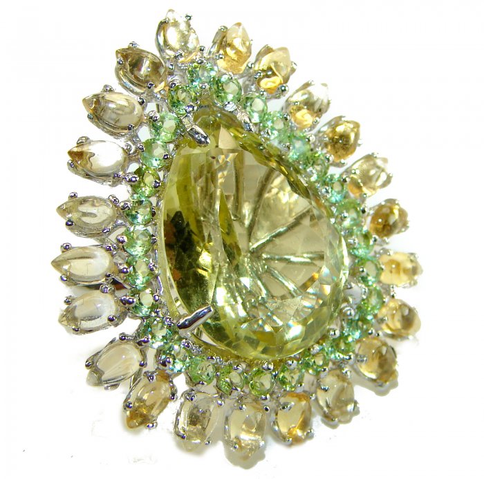 Andalusia 45.5 carat Authentic Citrine Peridot .925 Sterling Silver handcrafted Statement ring size 6 3/4 - video