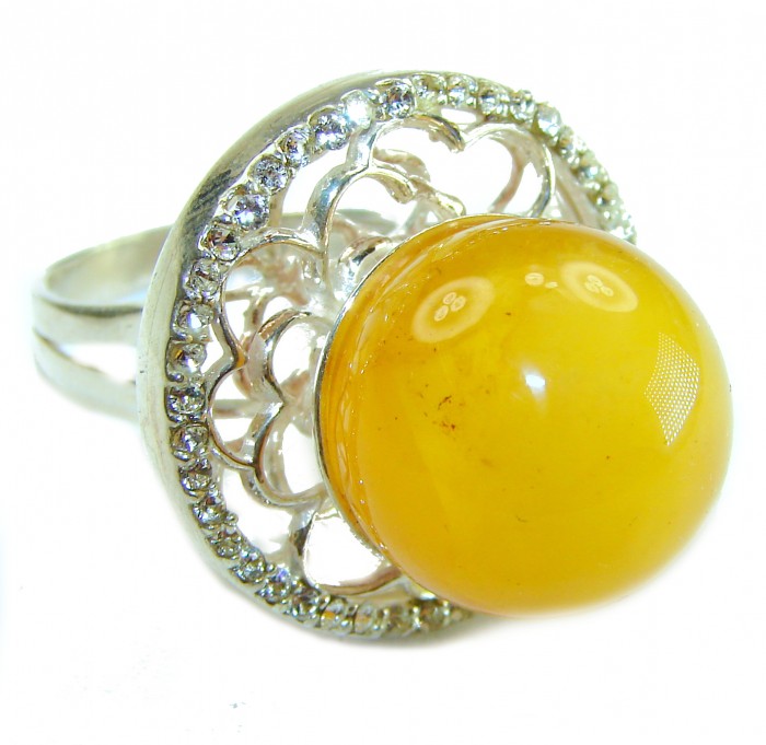 Beauty of the Nature Butterscotch Baltic Amber .925 Sterling Silver handcrafted Large ring; s. 8