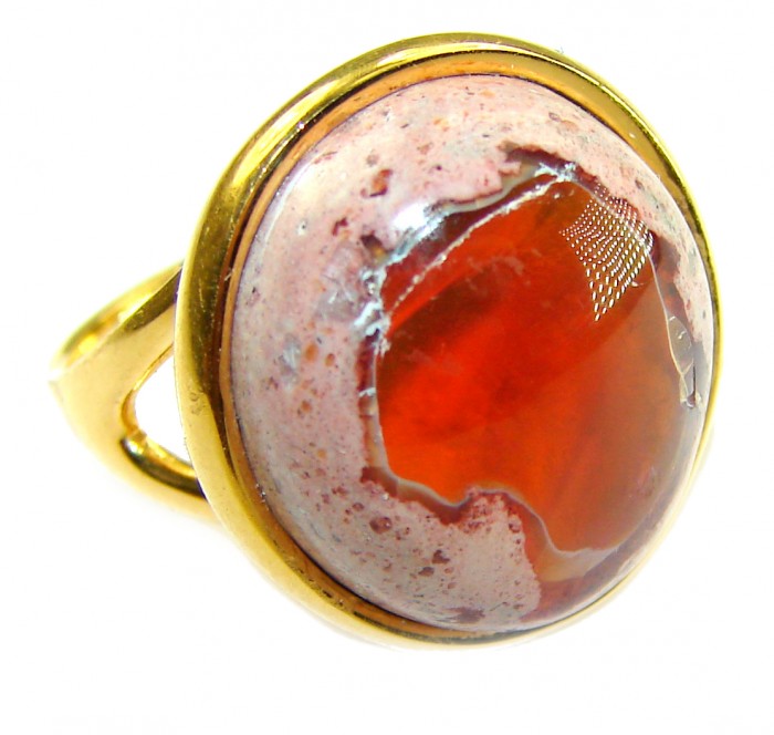 Inner Fire best quality 15.4 carat Mexican Opal 18K Gold over .925 Sterling Silver handmade ring 6