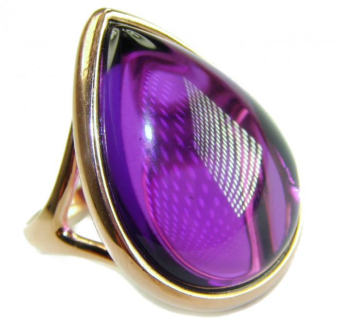 Purple Tear 22.2 carat Amethyst 14K Gold over .925 Sterling Silver Handcrafted Large Ring size 6