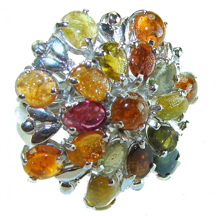 Luxurious 30.5 ctw Brazilian Watermelon Tourmaline .925 Sterling Silver handcrafted Statement Ring size 8