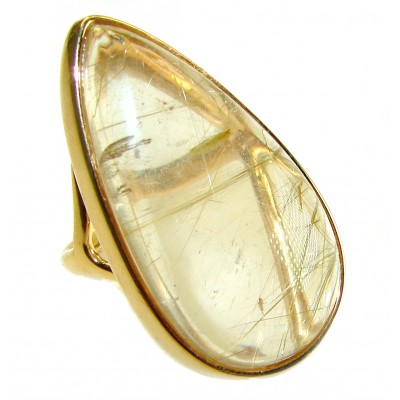Vintage Design 28.2 carat Himalayan Golden Rutilated Quartz 14K Gold over .925 Sterling Silver handcrafted Ring Size 6 1/2