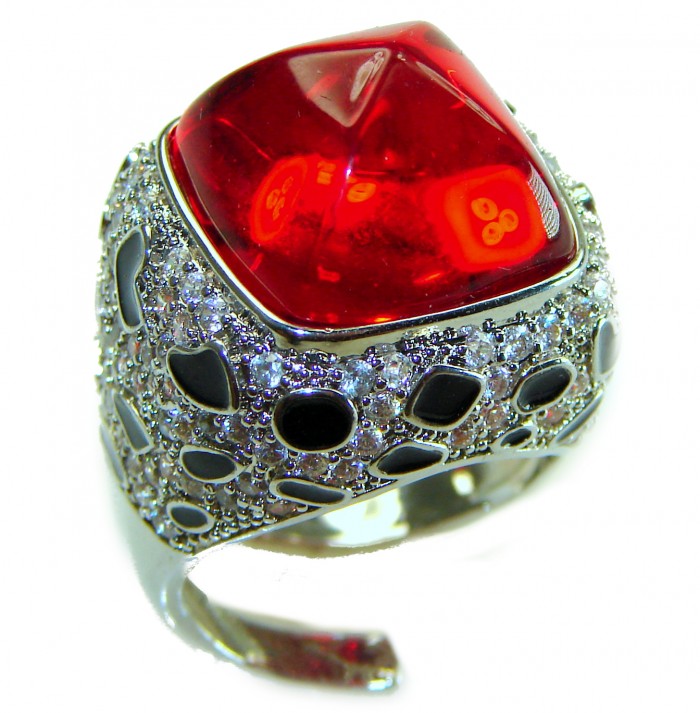 Wild at Heart authentic 11.5 carat Red Topaz .925 Silver handcrafted Statement Ring s. 7