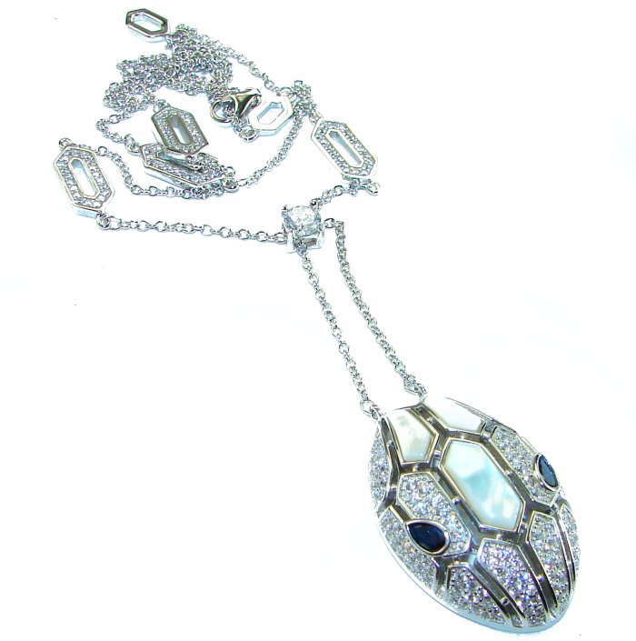 Great Masterpiece Snake's Head genuine 4.1 carat Sapphire Blister Pearl .925 Sterling Silver handmade necklace - video