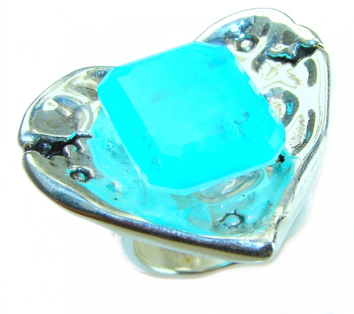 Love 27.5 carat heart shape Paraiba Tourmaline .925 Sterling Silver LARGE Ring size 6