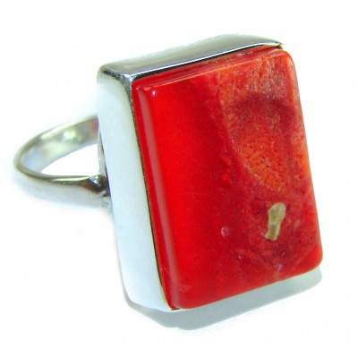 Bohemian Style Natural Fossilized Coral .925 Sterling Silver handmade ring s. 7