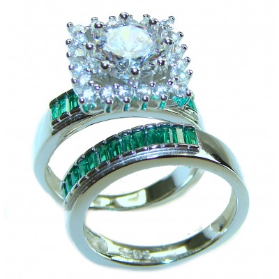 Spectacular 5.9 carat White Topaz Emerald .925 Sterling Silver stack up ring size 6
